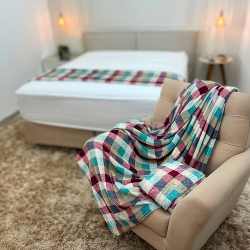 Cobertor Manta Soft Leve Quentinho Para Cama E Sofá Xadrez Cor Pardo Vermelho Desenho Do Tecido Manta Xadrez B3