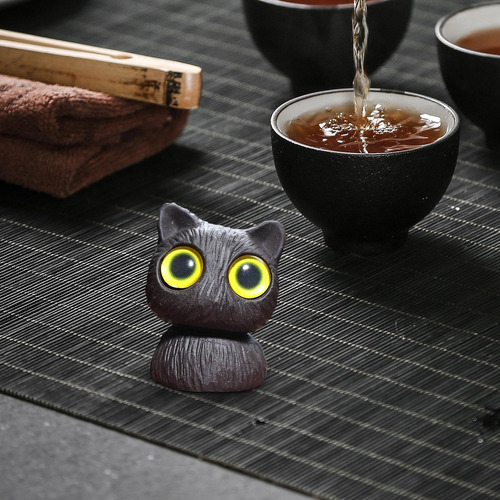 Estatua De Gato En Miniatura, Obra De Arte Ojos Amarillos
