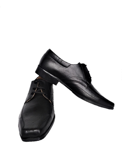 Zapato Elegante Cuero Negro De Amarrar