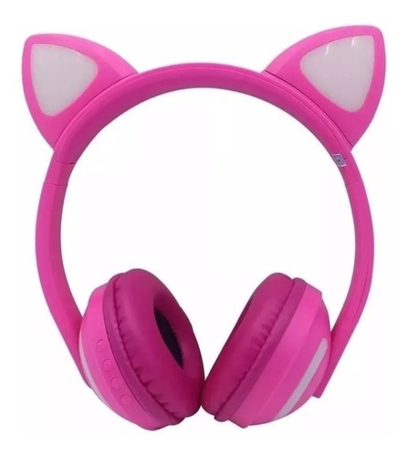 Fone Bluetooth Orelha De Gato Led Colorido (rosa) Cor Rosa