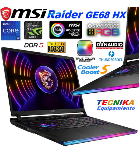 Imagen 2 de 10 de Notebook Gamer Msi Raider Ge68 16 I9 13º Rtx4060 32gb 1tbssd
