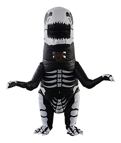 Imagen 4 de 6 de Disfraz Halloween Dinosaurio Inflable T- Rex Black Huesos