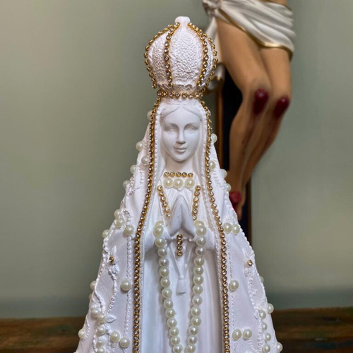 Imagem Nossa Senhora Aparecida Branca Pérolas 30cm Gesso