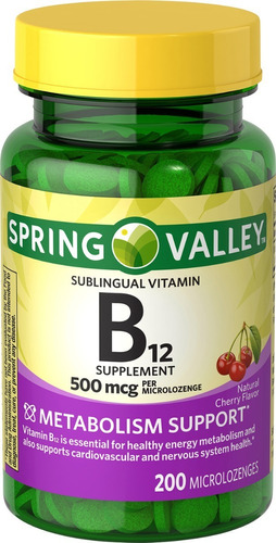 Vitamina B12 Sublingal 500mcg 200 Tabs Mini Energía Spring Sabor Cereza