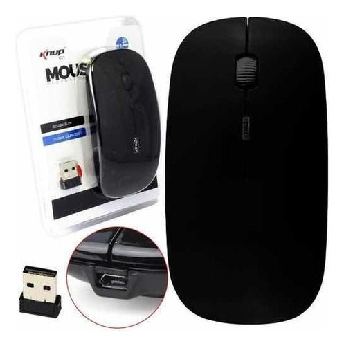 Mouse Recarregável Clique Silencioso 2.4 Ghz 1600 Dpi Slim Cor Preto