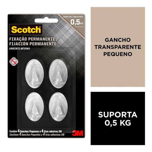 Gancho 3m Scotch Transparente Pequeno Fixação Permanente 4