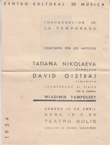 Piano Tatiana Nikolaeva Rusia Programa Teatro Solis 1954