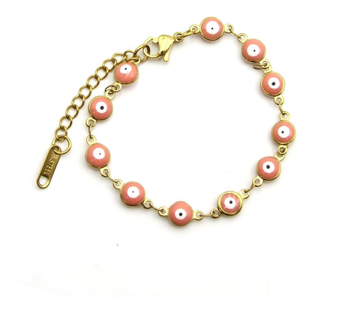 Pulsera Acero Dorado Ojo Turco Nazar 6 Mm Rosa Cariño Eg