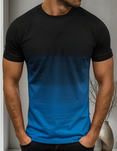 Playera Delgada U Para Hombre, Color En Contraste, Degradad