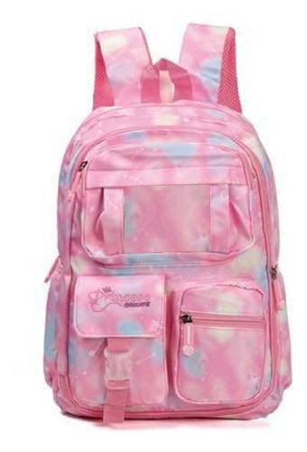 Mochila Escolar Bolsa De Costas Espaçosa Feminina Juvenil Cor Rosa Desenho Do Tecido Liso