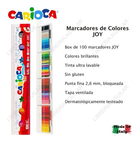 Imagen 2 de 9 de Caja 100 Marcadores Colores Carioca Italianos 1 Metro Cuotas