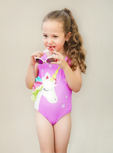 Traje De Baño Niña Unicornio Calidad Importacion 50% Descuen Lila Unicornio 5-6 Años