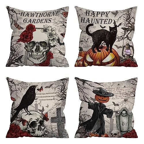 Fundas De Almohada De Halloween 18x18, Decoración Gót...