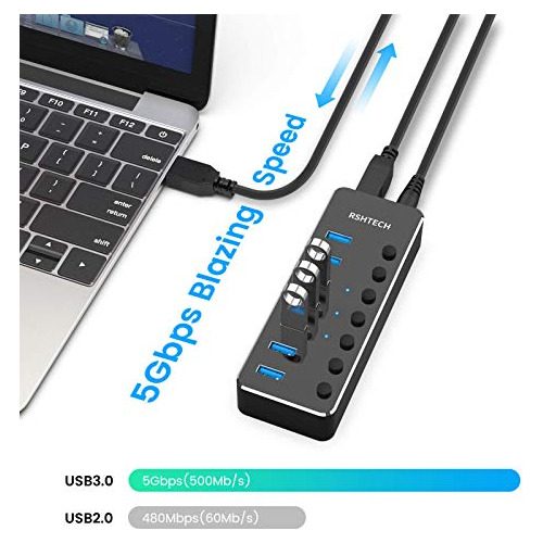 Hub Usb 3.0, Expansor De Hub Usb Alimentado Por 7 Puertos Rs