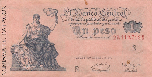 Billete Argentina 1 Peso Progreso Serie Ñ - Bottero 1843