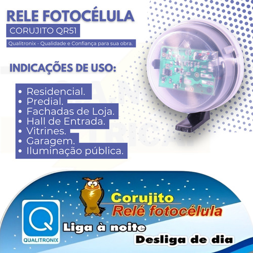 Kit 5 Rele Fotocelula Bivolt Qr51 C/ Base Qualitronix Noite.