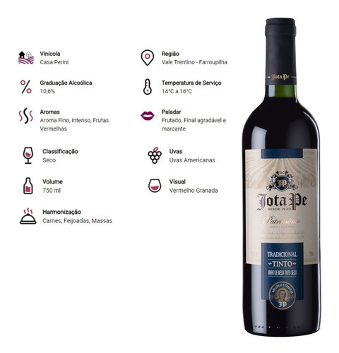 Vinho Tinto Seco Jota Pe 750ml Kit 6 Nacional
