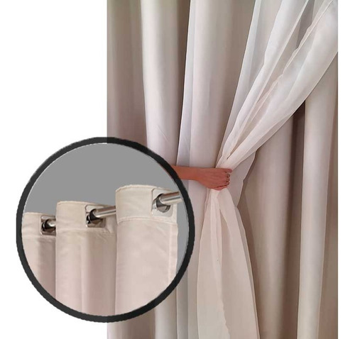Cortina Blackout Tecido E Voil 6x2,70 Para Varão De 4 Mts Cor Palha
