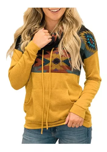 Sudadera étnica con capucha Amarillo