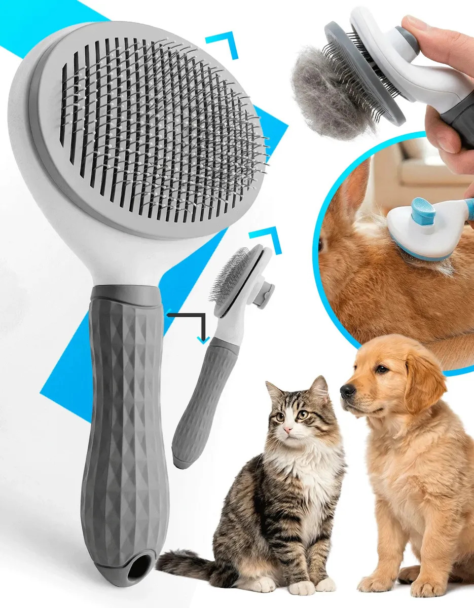 Escova Pet Removedora De Pelos Autolimpante Mágica Rasqueadeira Cachorro Gato Cão Rosa Home Safe Home