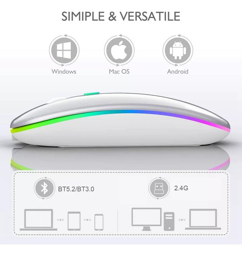 Ratón Wireless Recargable Led Mouse Inalámbrico Ergonomico
