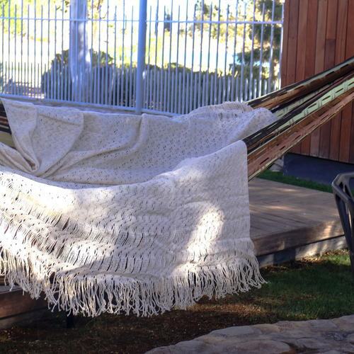Manta Crochet / Frazada Ligera 100% Algodón Tejido Bige Gde
