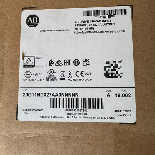 Allen Bradley 20g11nd027aa0nnnnn Powerflex 755 (15 Hp)