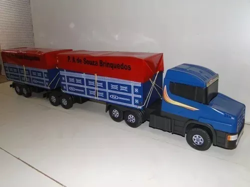 Carreta Bitrem Scania Boiadeiro Madeira Brinquedo 7eixo