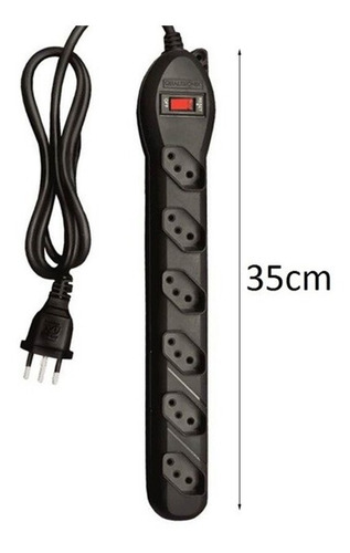 Imagem 2 de 3 de Filtro De Linha 6 Tomadas Preto - Bivolt