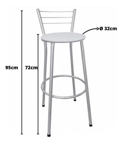 Imagem 3 de 5 de Kit 2 Banquetas Altas Prata Com Encosto Assento Branco