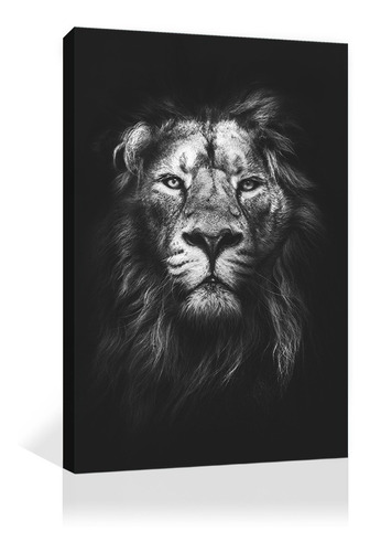 Cuadro Decorativo Canvas Animales Retrato De Gran Leon Bn