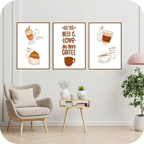 Cuadro Cafe Coffee Frase Moderno Nordico Decorativo Triptico