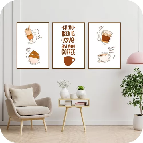 Cuadro Cafe Coffee Frase Moderno Nordico Decorativo Triptico