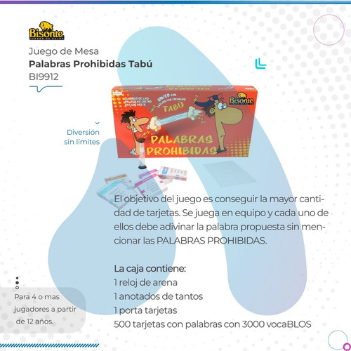 Imagen 2 de 7 de Juego De Mesa Bisonte Palabras Prohibidas Tabú Bi9912