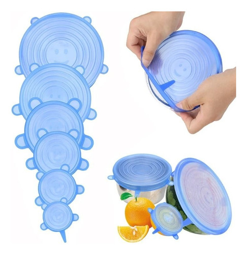 Set 6 Tapas De Silicona Adaptables Reutilizables