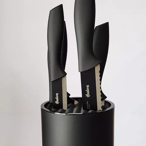 Set De 4 Cuchillos Hudson Design Con Holder Elegante Negro