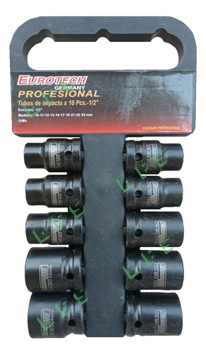 Juego Tubos Impacto X 10  Encastre 1/2'' Eurotech