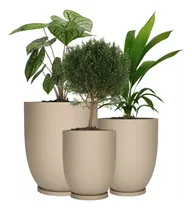 Comprar Combo Maceta Plástica Rotomoldeada Marca Amalfi Modelo Copa N70 En 149 Litros + N55 En 73 Litros + N40 En 29 Litros Con Plato Para Cada Medida Color Beige