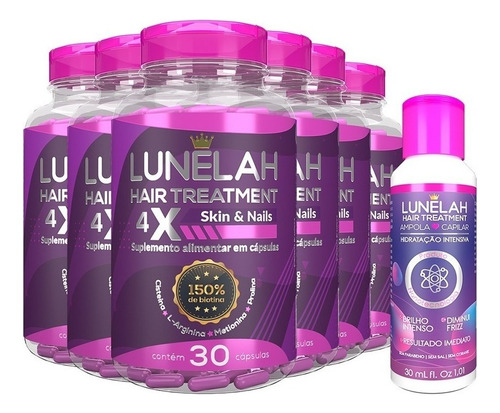 Lunelah 6x 30 Caps Cabelo Pele Unha + Ampola Hidratação