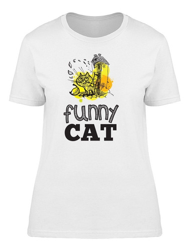 Dibujo De Un Gato Frente De Una Casa Camiseta De Mujer