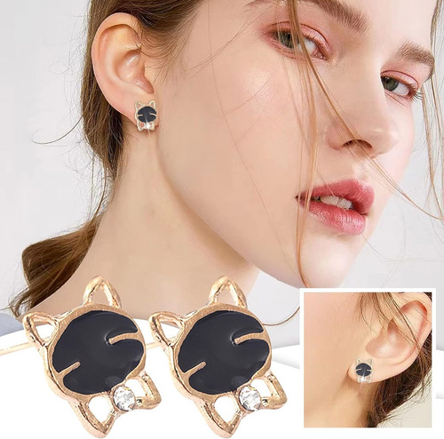 2 Pares De Aretes Para Dama Forma De Gato Negro Moda Vintage