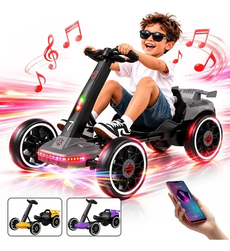 Trailforge Kart Carro Elétrico Infantil Com Bluetooth, luzes LED coloridas e mús