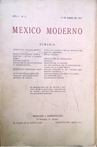 Revista México Moderno. 1921. Manuel M. Ponce, Genaro García