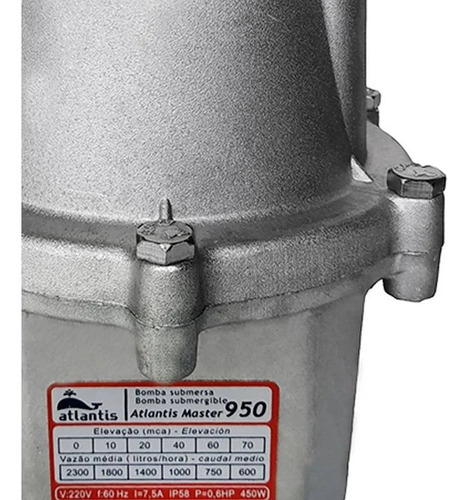 Bomba sumergible Atlants Master 950 de 0,6 CV, 70 m, voltaje