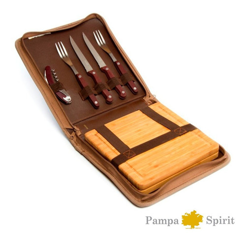 Set De Asado Premium Doble Pampa Spirit Platos De Bamboo