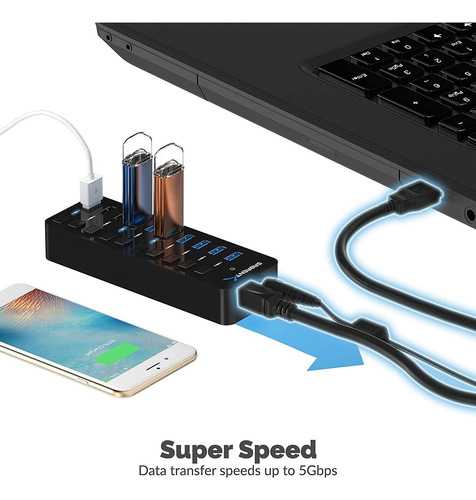 «concentrador Usb 3.0 Sabrent De 10 Puertos Con Interruptore
