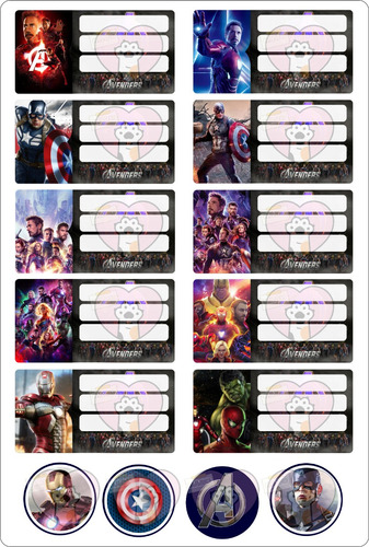 Etiqueta Escolar Personaliz X10 +4stickers Avengers Vengador