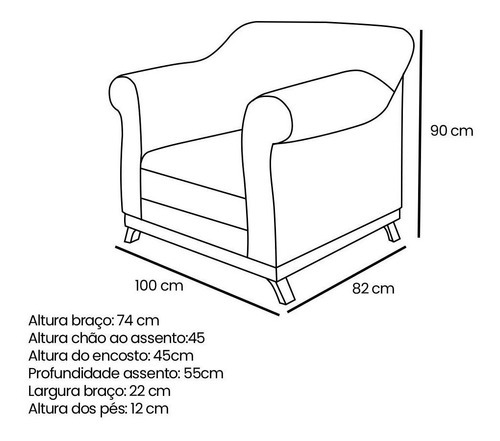 2 Poltronas E Sofá Living 2 Lugares 1,80m Vênus Suede Marrom