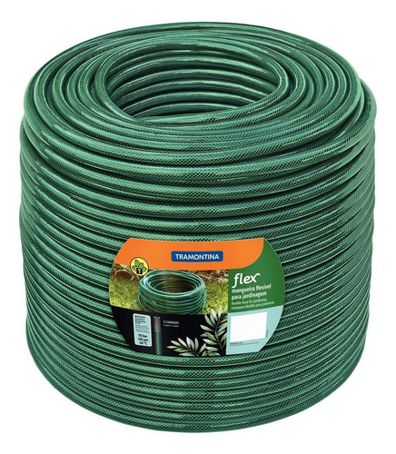 Manguera flexible Tramontina de 3 capas de PVC 3/4, 100 M, color verde