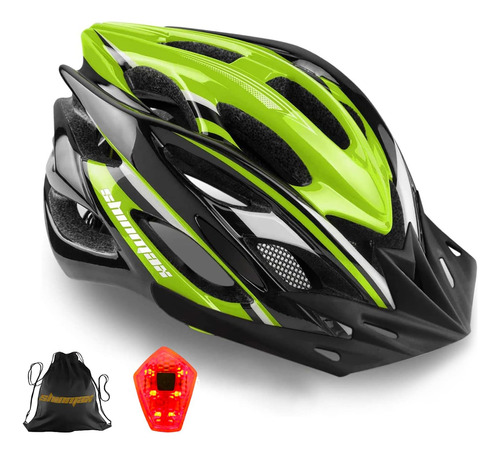 Casco De Ciclismo Shinmax Ht-10 Con Luz Trasera Negro/verde